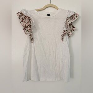 SHEIN White Tee with Floral Ruffle Sleeves